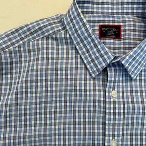 UNTUCKit Men's Light Blue and White Plaid Shirt size‎ large